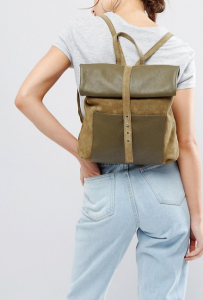 ASOS Leather Suede Midi Roll Top Backpack