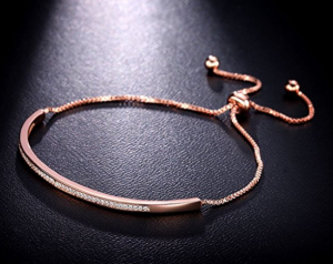 $15.21 (Orig. $62.59) SHINCO Half Bar CZ Paved 18k Rose Gold Plated Adjustable Chain Bracelets Women Jewelry